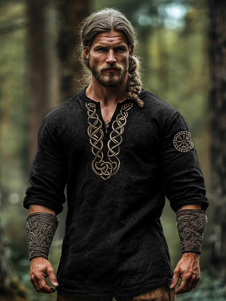 Mænds Viking tre-kvartærme bomuld og linned top.