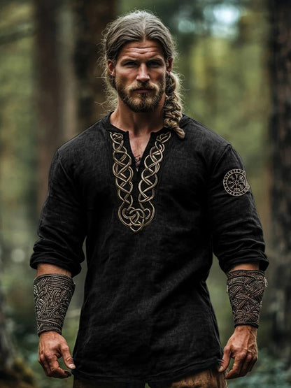 Mænds Viking tre-kvartærme bomuld og linned top.