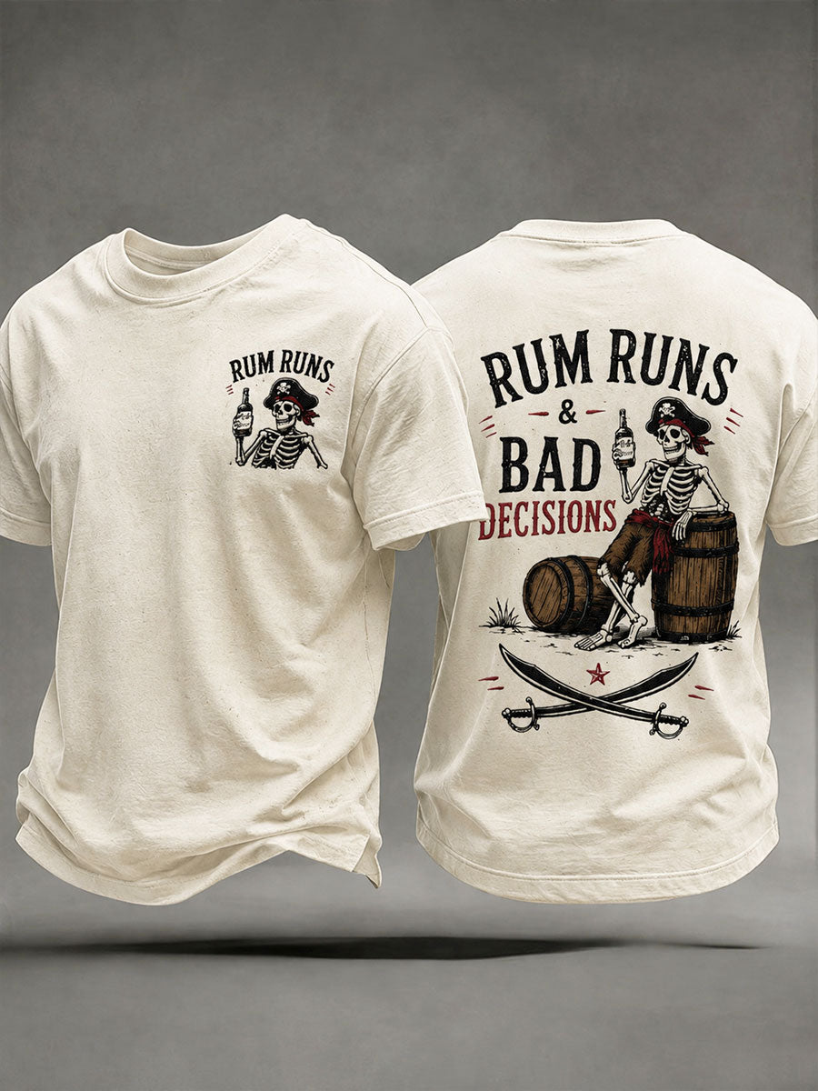 Mænds "Rum Runs & Bad beslutninger" Sjov Pirate Rum Casual T-shirt