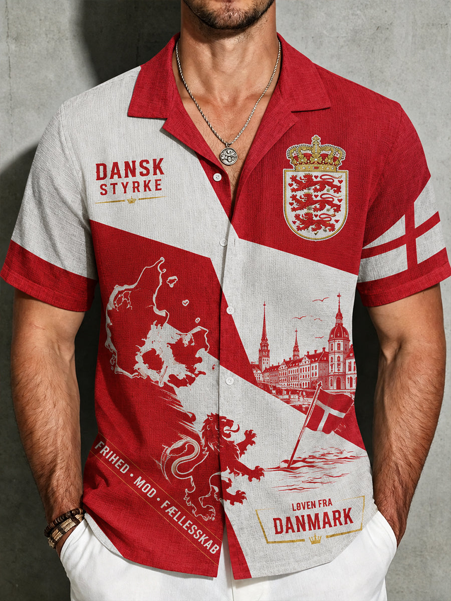 Herre skjorte med patriotisk grafisk print og vaffelstrikket kortærmet stil