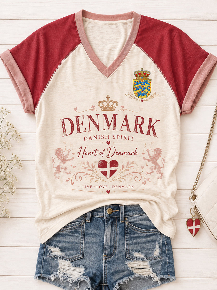 Kvinders patriotiske grafisk print raglanærmet V-udskæring kortærmet top