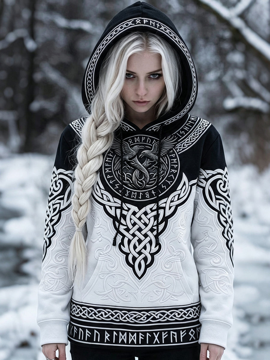 Kvinders Viking inspireret kunst Celtic Print hættefuld Sweatshirt med lommer