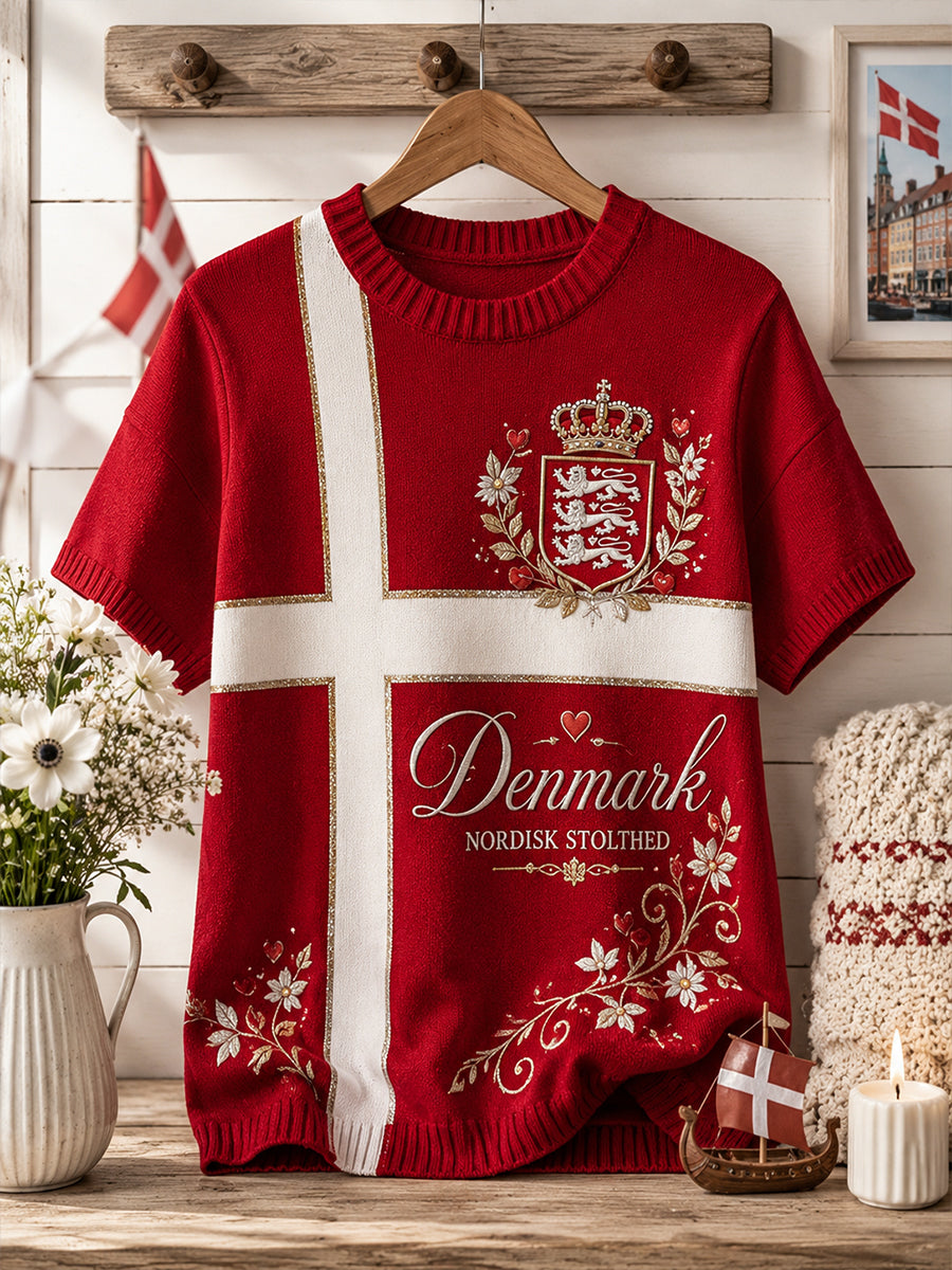 Kvindernes patriotiske grafiske strikket t-shirt med korte ærmer