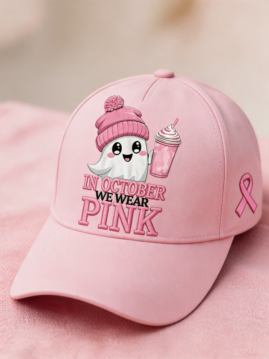 Unisex I oktober vi bærer Pink Halloween Pink Ghost Print Bryst kræft opmærksomhed Support Hat