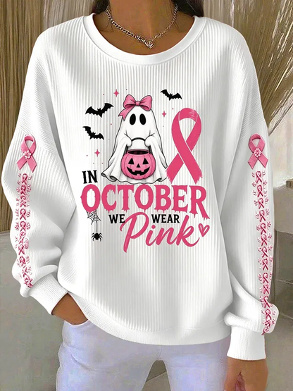 Kvinder i oktober vi bærer lyserød Ribbet rund hals sweatshirt