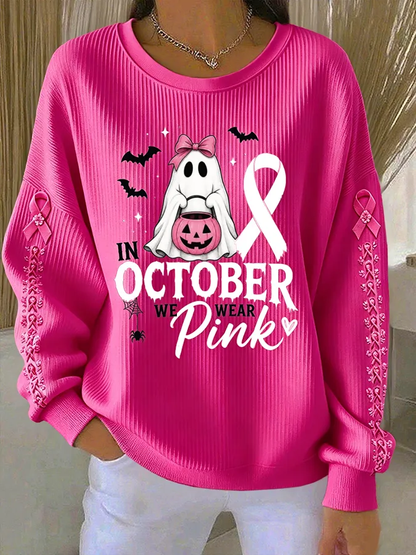 Kvinder i oktober vi bærer lyserød Ribbet rund hals sweatshirt