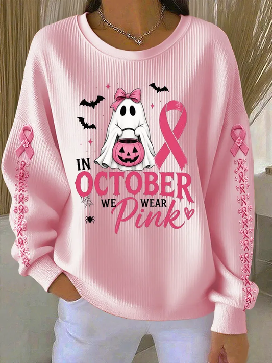 Kvinder i oktober vi bærer lyserød Ribbet rund hals sweatshirt