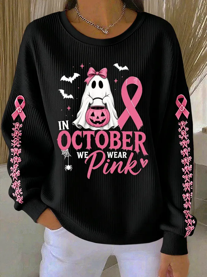 Kvinder i oktober vi bærer lyserød Ribbet rund hals sweatshirt
