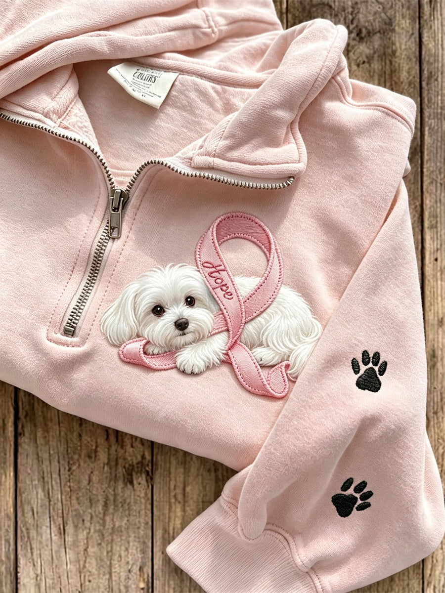 Kvinders håb Pink Ribbon Maltese Hund & Paw Prints Zip up Sweatshirt
