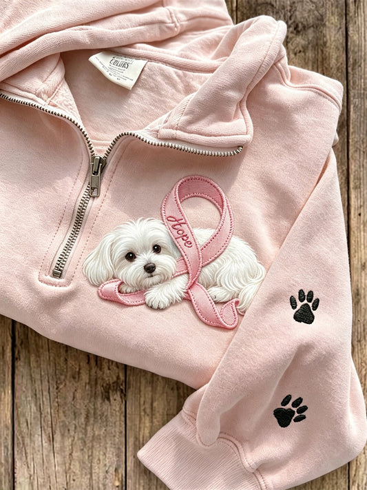 Kvinders håb Pink Ribbon Maltese Hund & Paw Prints Zip up Sweatshirt
