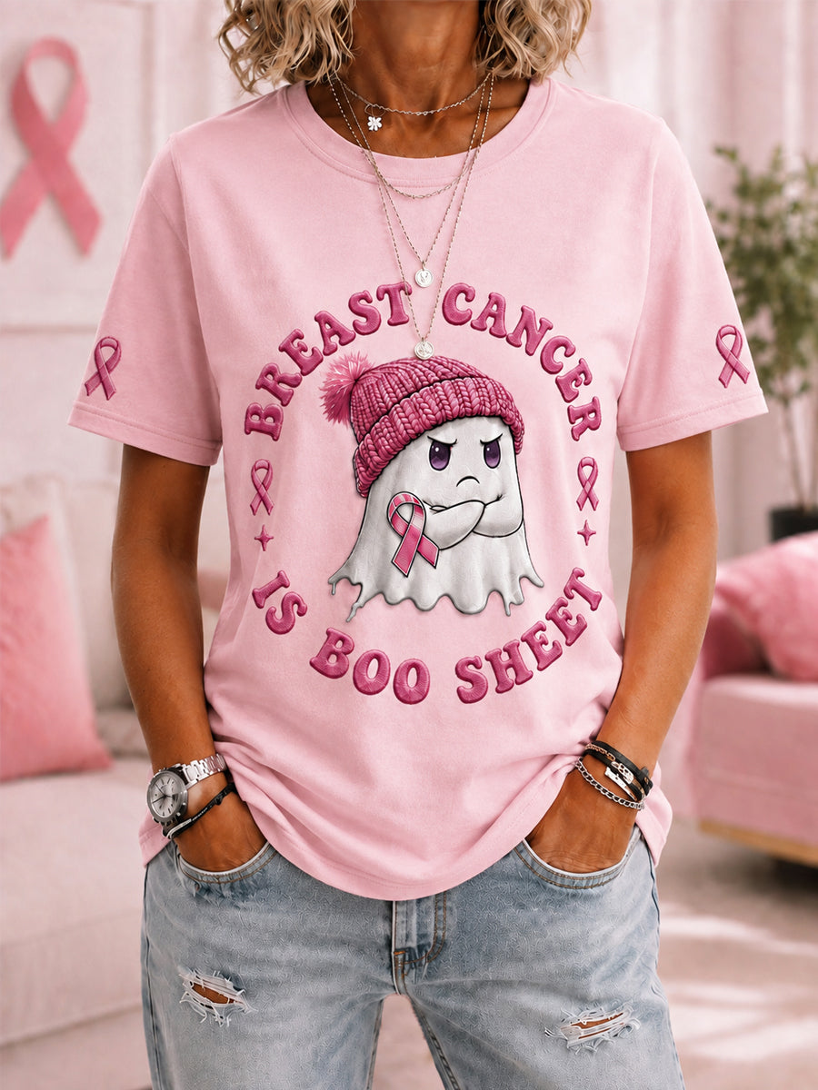 Kvinders brystkræft er Boo Sheet Halloween Pink Ghost Print Bryst kræft opmærksomhed Support Tee