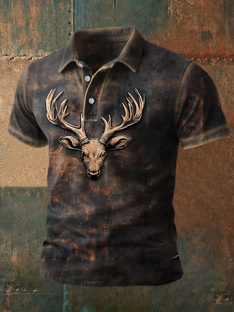 Mænds Retro Western Style Elk Art Printed Casual Tops