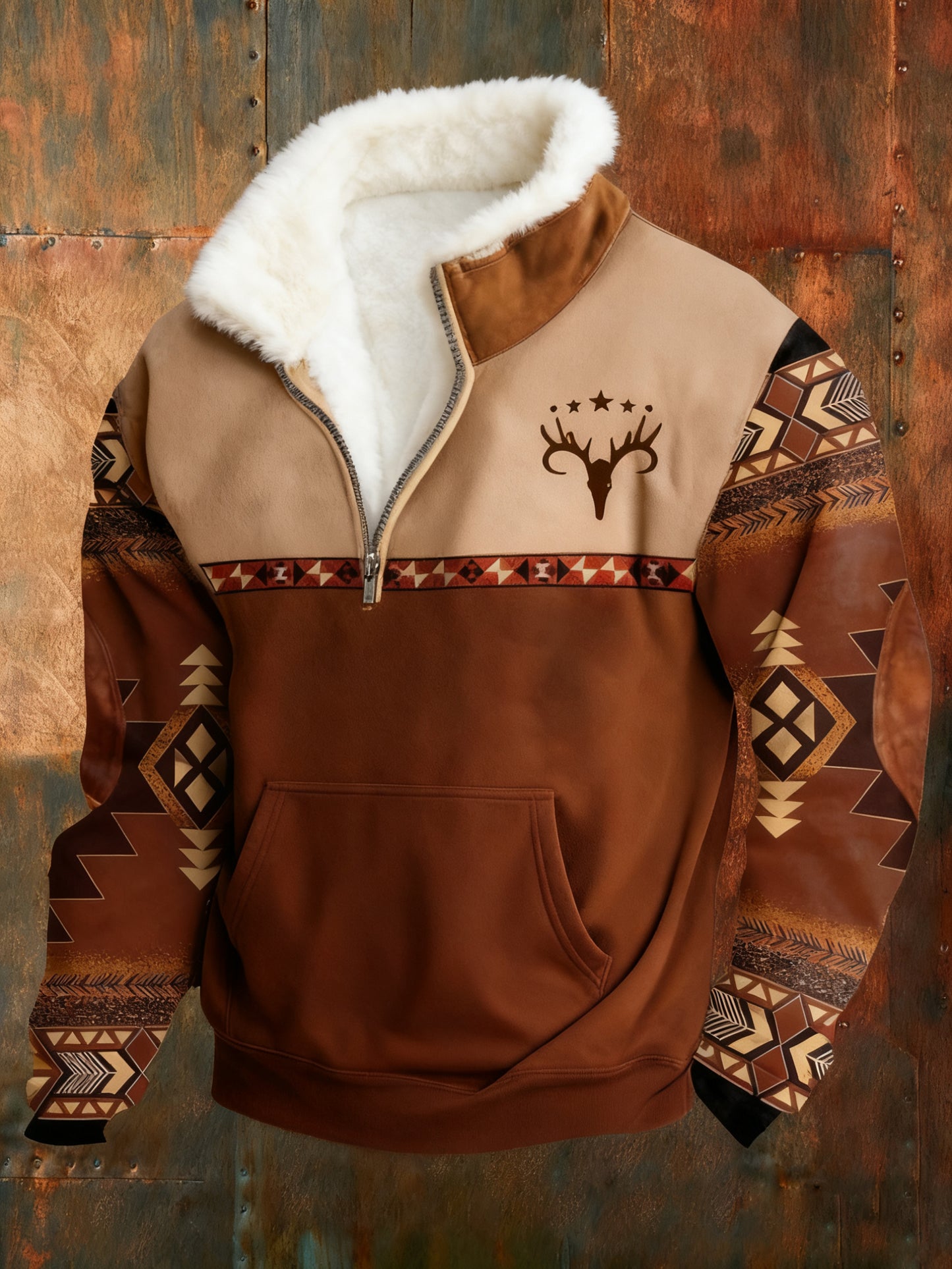 Mænds vintage westernprintet afslappet sweatshirt