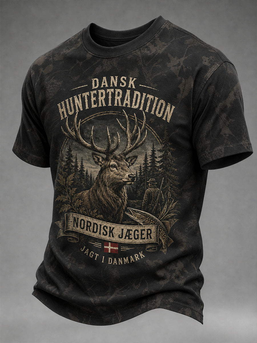 Herre-T-shirt med korte ærmer og udendørs jagtmotiv