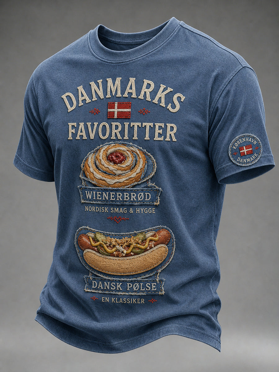 Mænds t-shirt med korte ærmer og print med madtema