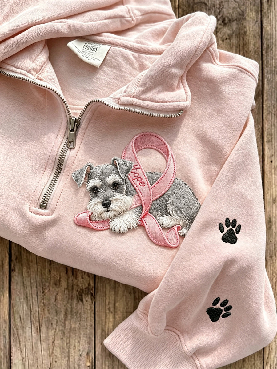 Kvinders Hope lyserødt sløjfe-schnauzer hund og poteaftryk sweatshirt med lynlås