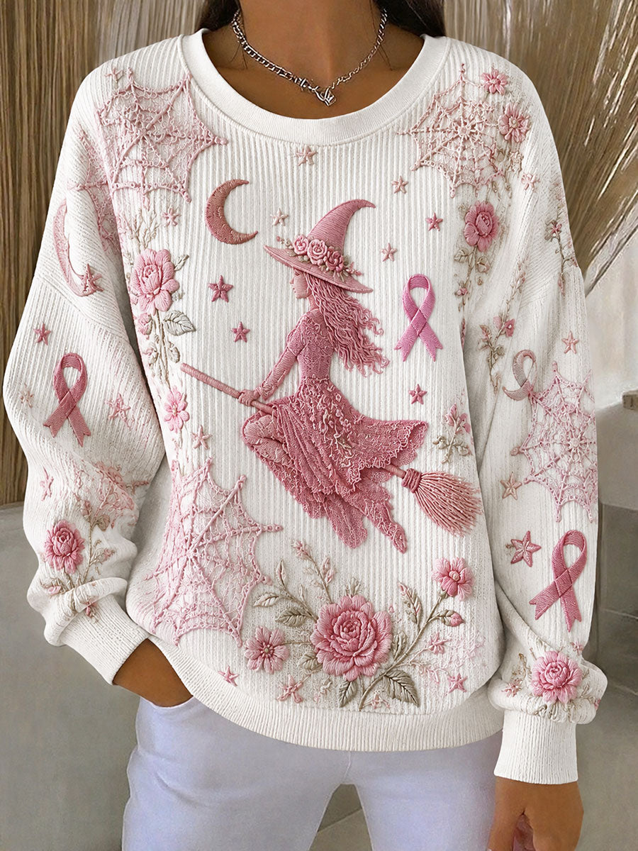 Kvinders brystkræft bevidsthed heks Ribbed rund hals sweatshirt