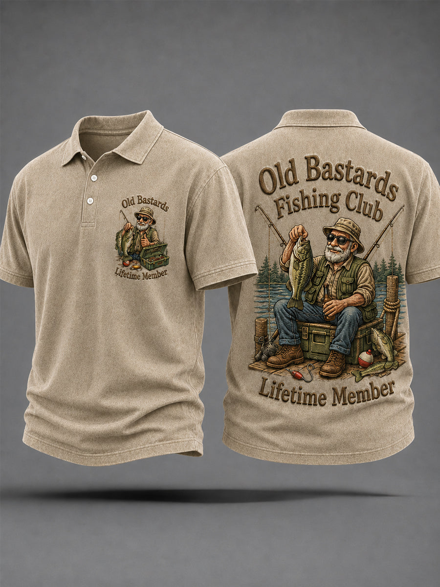 Mænds sjove gamle Bastards Fiskeriklub Livstid Medlem Print Casual Polo skjorte