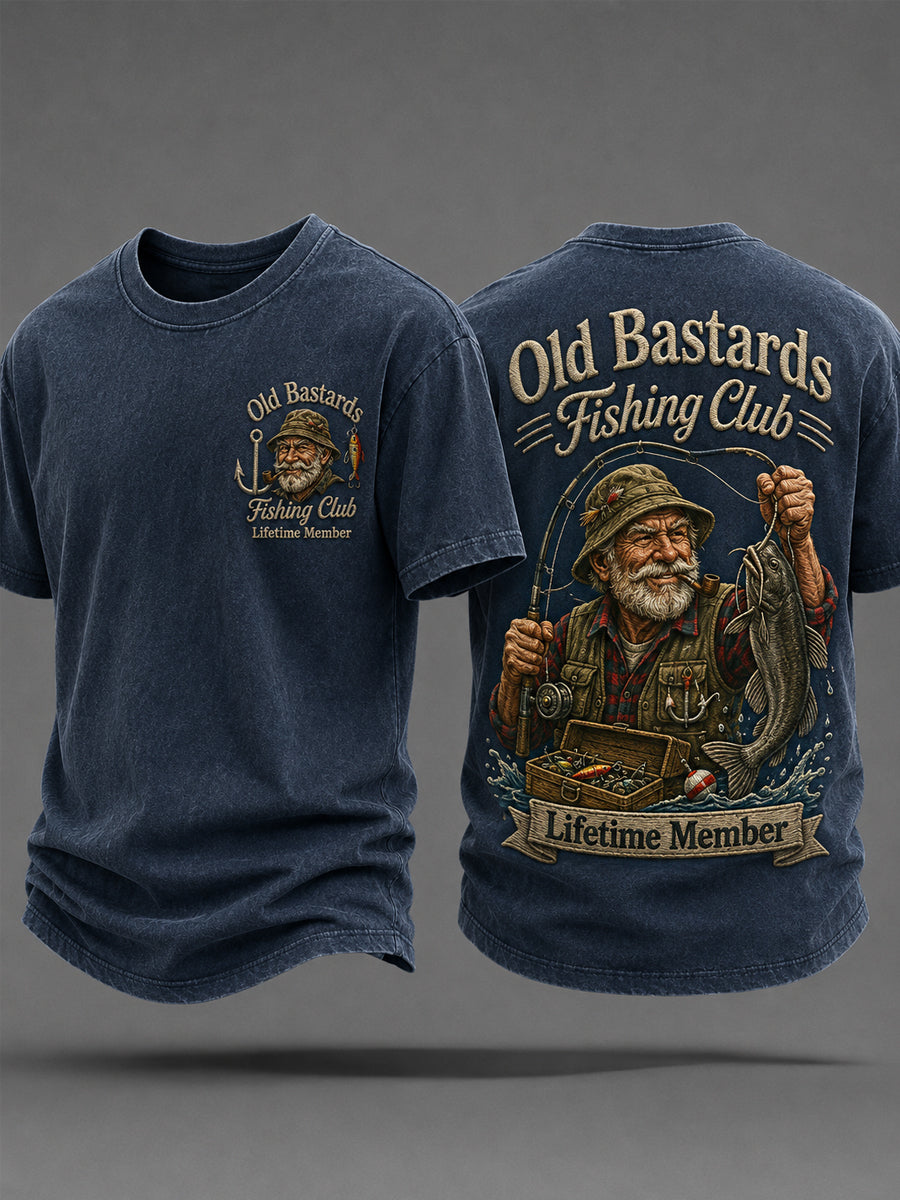 Mænds Sjove Gamle Skiderikker Fiskeriklub Livstidsmedlemsprint Afslappet T-shirt