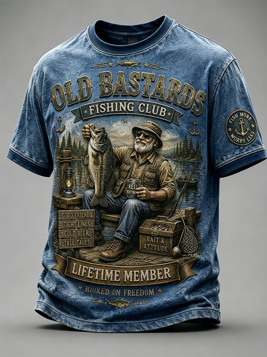 Mænds sjove gamle Bastards Fiskeriklub Livstid Medlem Print Short-ærme T-shirt