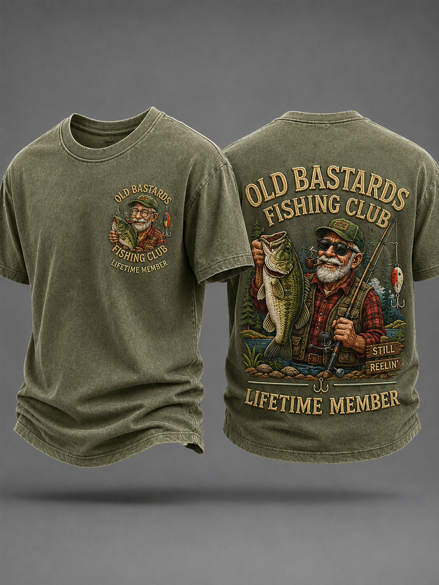 Mænds Sjove Gamle Skiderikker Fiskeriklub Livstidsmedlemsprint Afslappet T-shirt