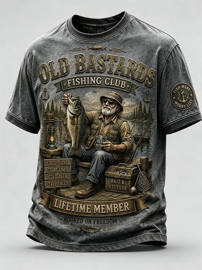 Mænds sjove gamle Bastards Fiskeriklub Livstid Medlem Print Short-ærme T-shirt