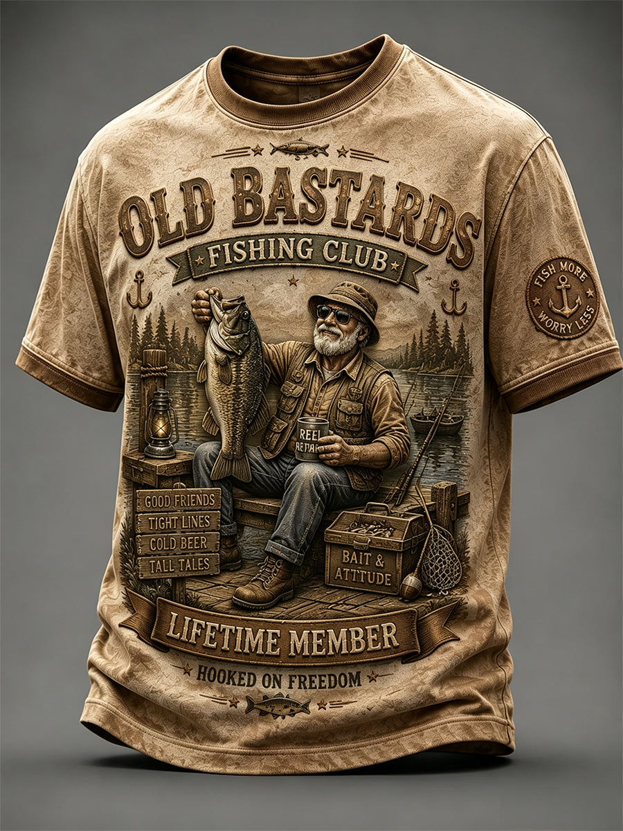 Mænds sjove gamle Bastards Fiskeriklub Livstid Medlem Print Short-ærme T-shirt