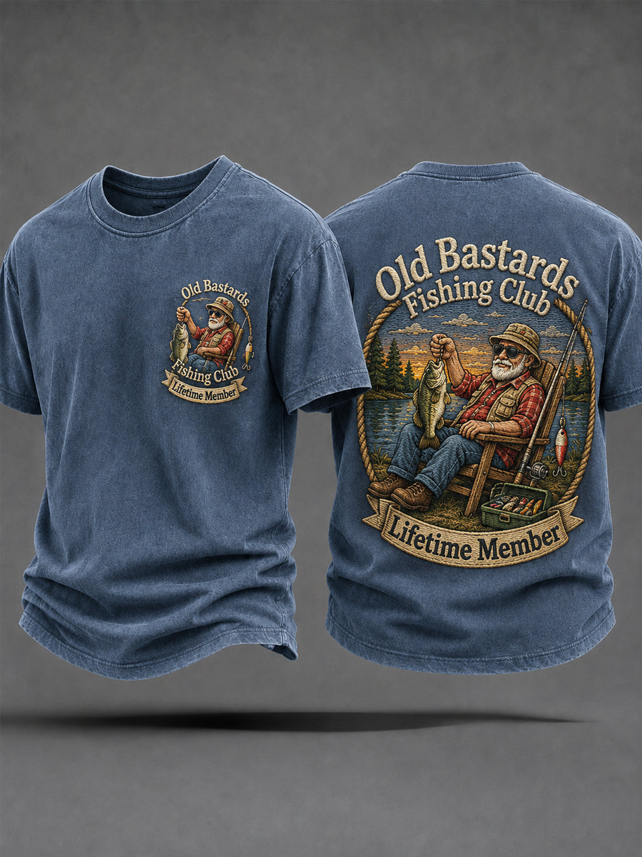 Mænds Sjove Gamle Skiderikker Fiskeriklub Livstidsmedlemsprint Afslappet T-shirt