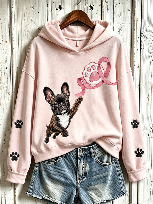 Kvindernes brystkræfttema søde hundeprint afslappet sweatshirt