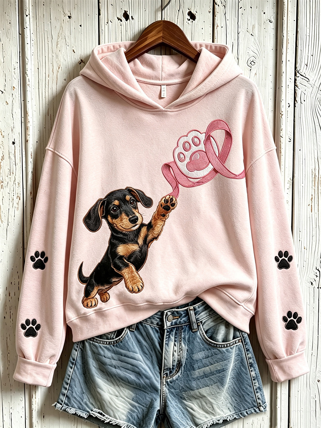 Kvindernes brystkræfttema søde hundeprint afslappet sweatshirt