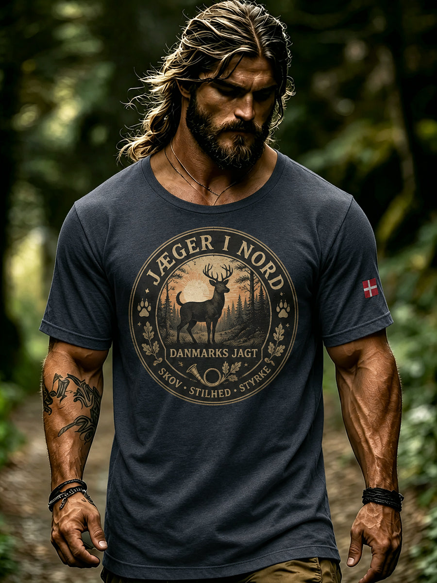 Herre-T-shirt med korte ærmer og udendørs jagtmotiv