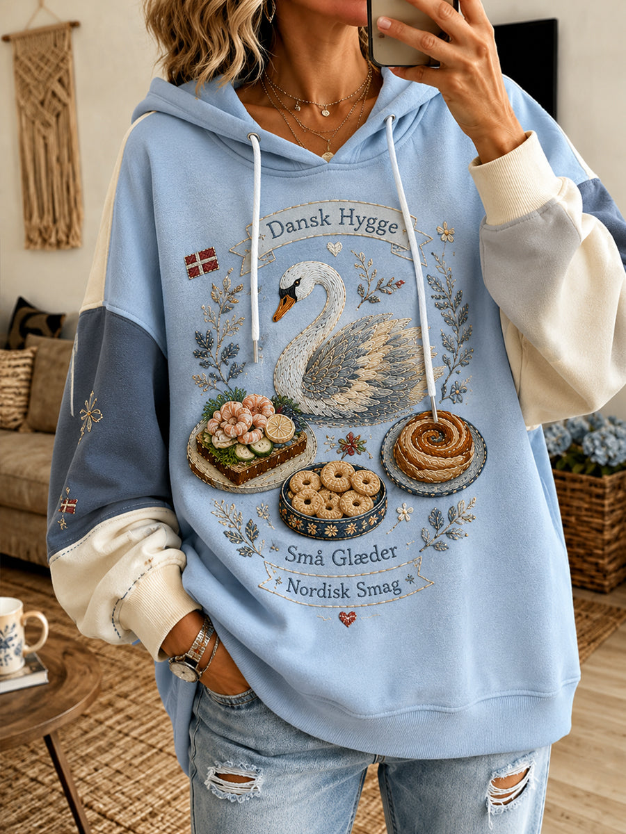 Kvinders drop-Shoulder Hoodie med mad og dyr print