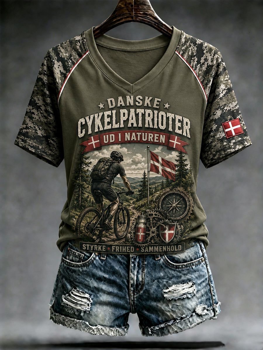 Kvindernes patriotiske sloganprint raglanærmet t-shirt