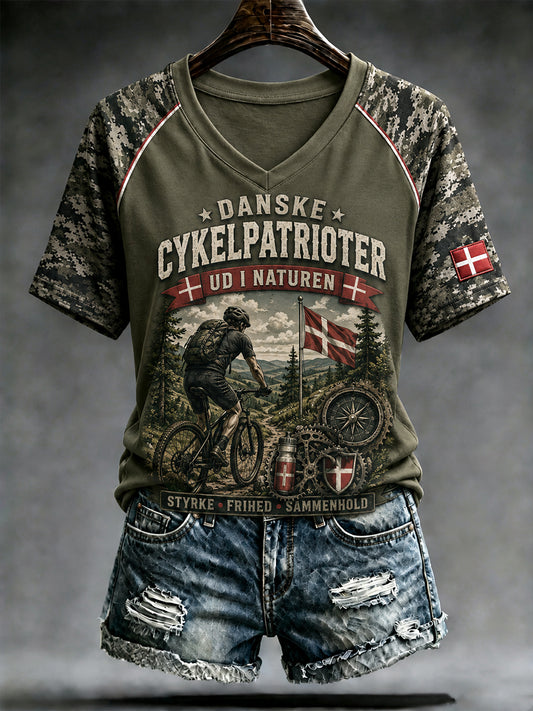 Kvindernes patriotiske sloganprint raglanærmet t-shirt