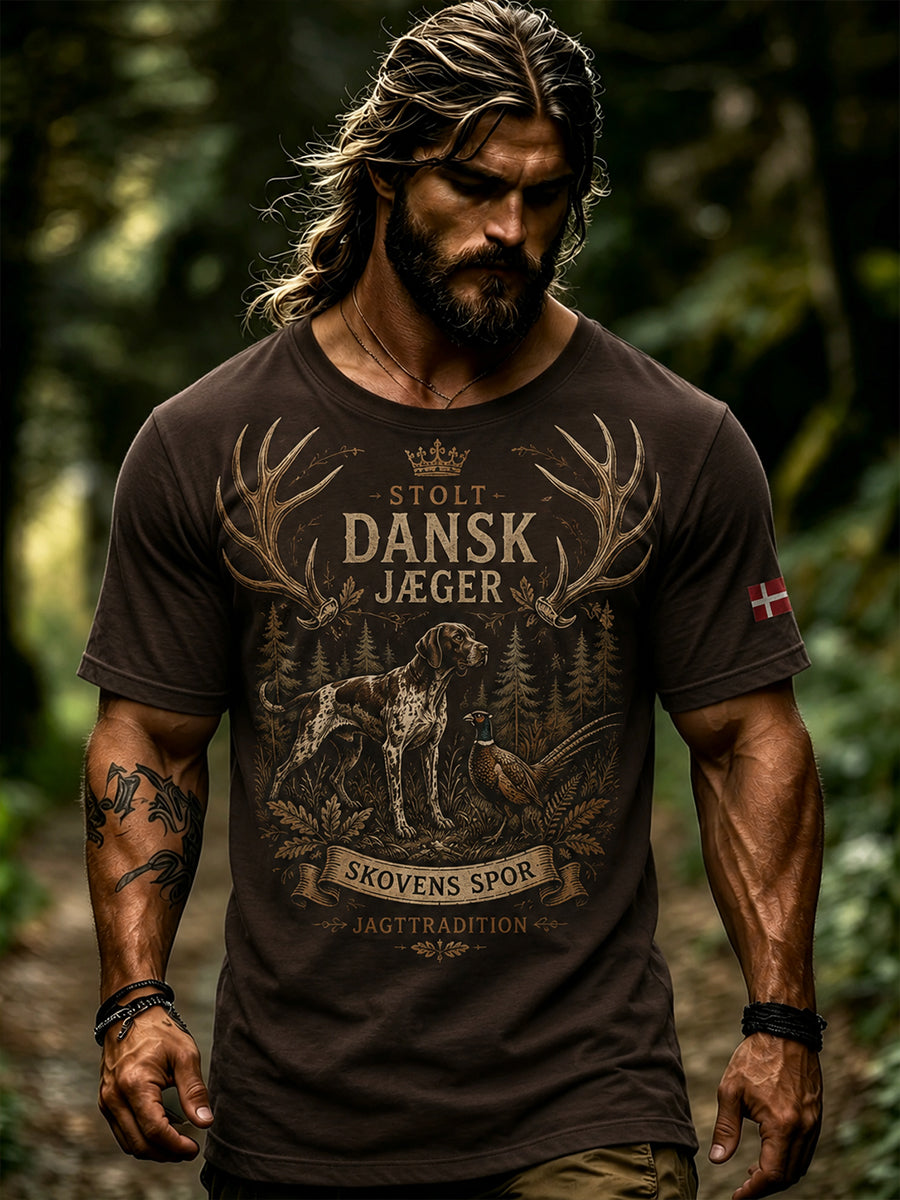 Herre-T-shirt med korte ærmer og udendørs jagtmotiv