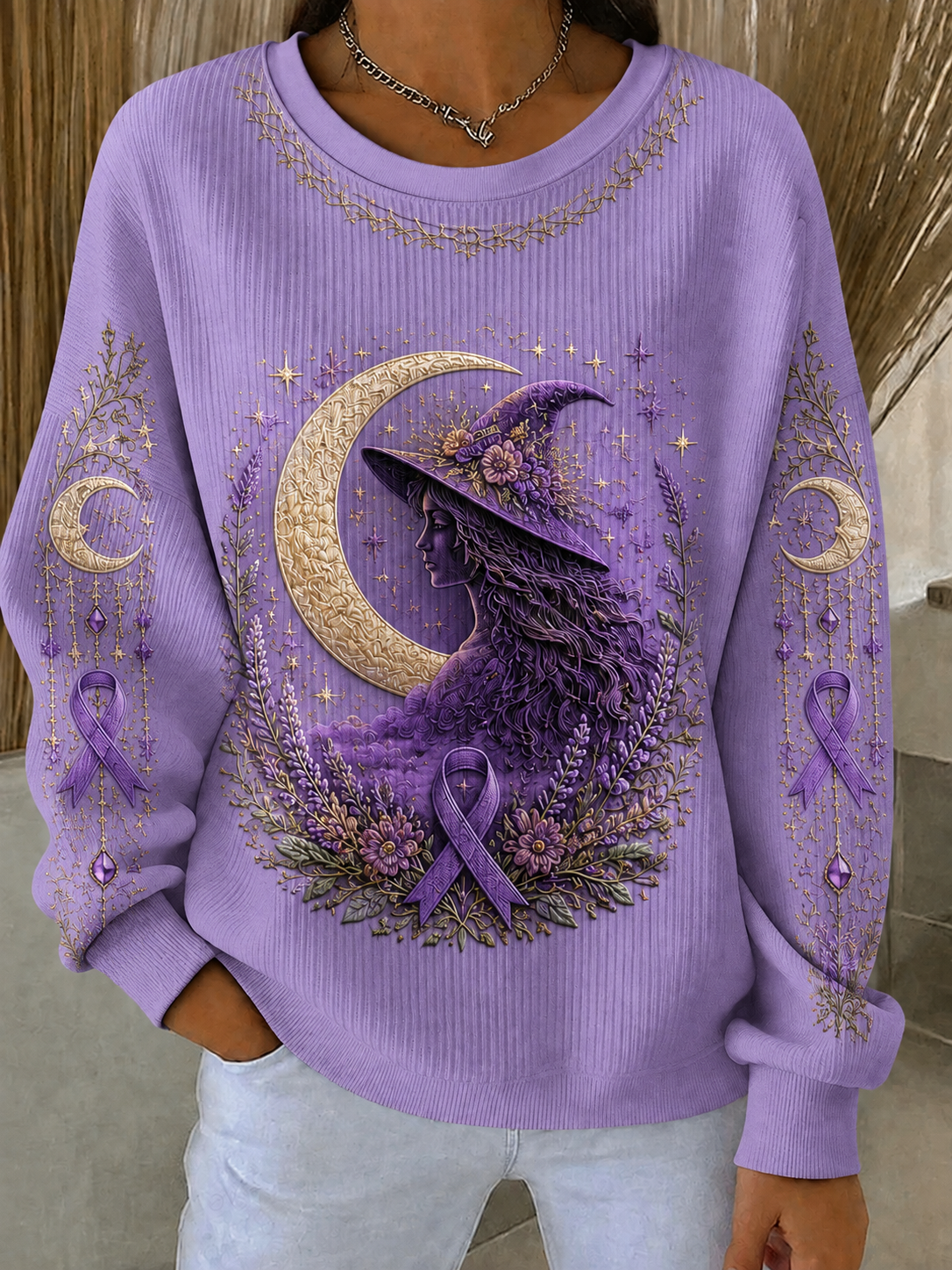 Kvinders Alzheimers bevidsthed Ribbed rund hals sweatshirt