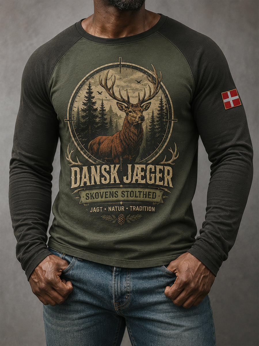 Mænds udendørs jagt-tema print Raglan langærme T-shirt