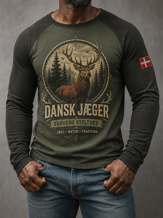 Mænds udendørs jagt-tema print Raglan langærme T-shirt