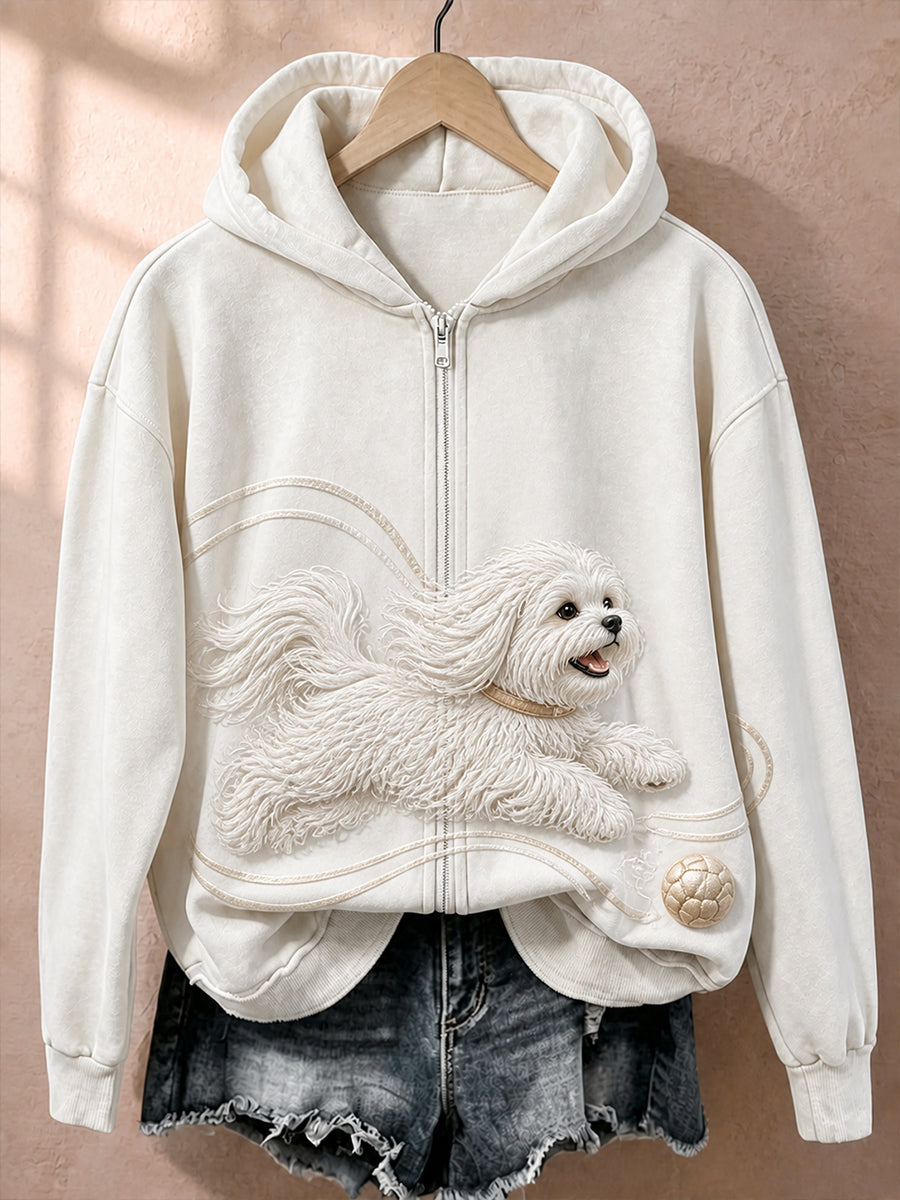 Retro-Tierkunstdruck Lässige Kapuzenjacke mit Reißverschluss