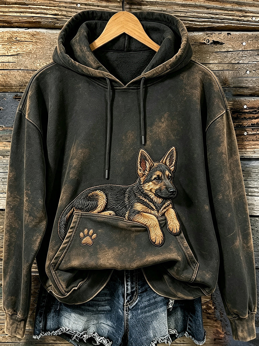 Damen niedliches Baby Schäferhund & Pfoten Druck Gemütlicher Hoodie