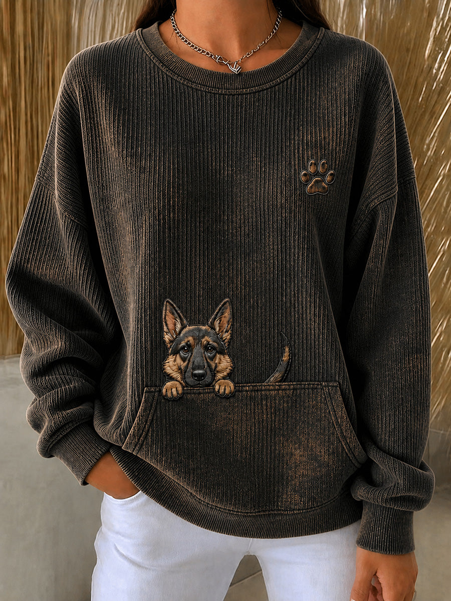 Damen niedlich Peeking Deutscher Schäferhund & Pfoten druck Rundhals-Sweatshirt