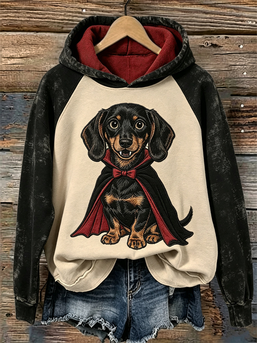 Damen schöner Vampir Dackel Hund Print Raglan Hoodie