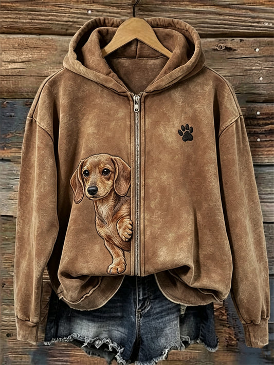Kvinders kikende hund hund & tas Print fuld Zip Hoodie.