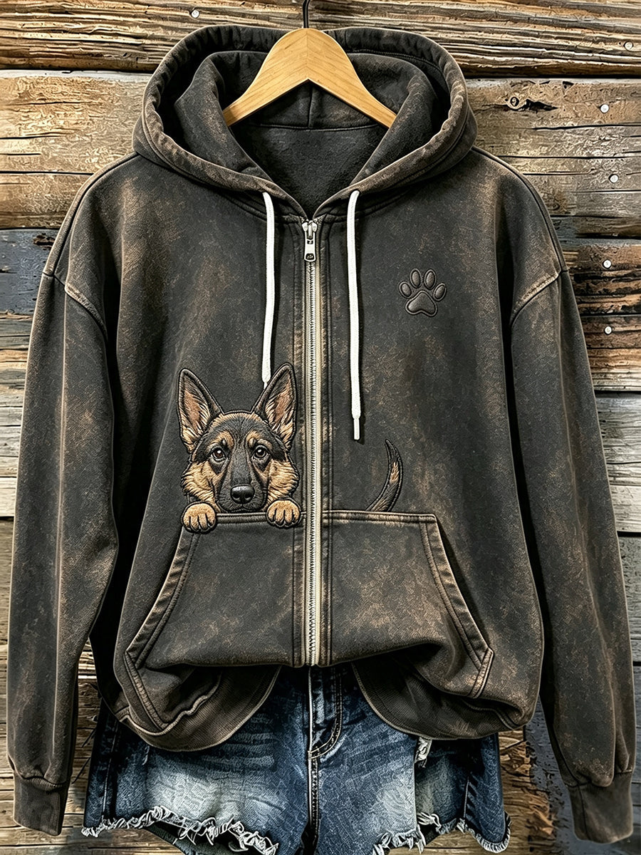 Kvinders søde kigge tysk Shepherd med tas Print Hyggelig Zip-Up Hoodie Print