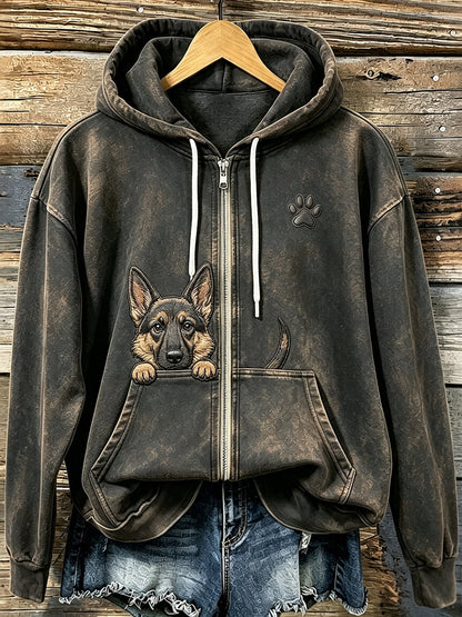 Kvinders søde kigge tysk Shepherd med tas Print Hyggelig Zip-Up Hoodie Print