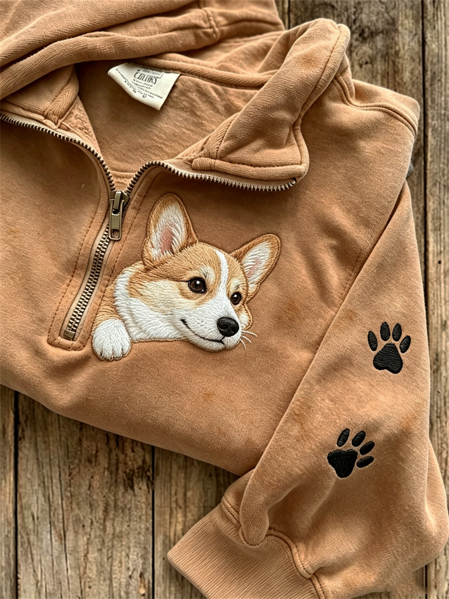 Kvinders kikende Corgi Dog & Paw Prints Zip Up Sweatshirt