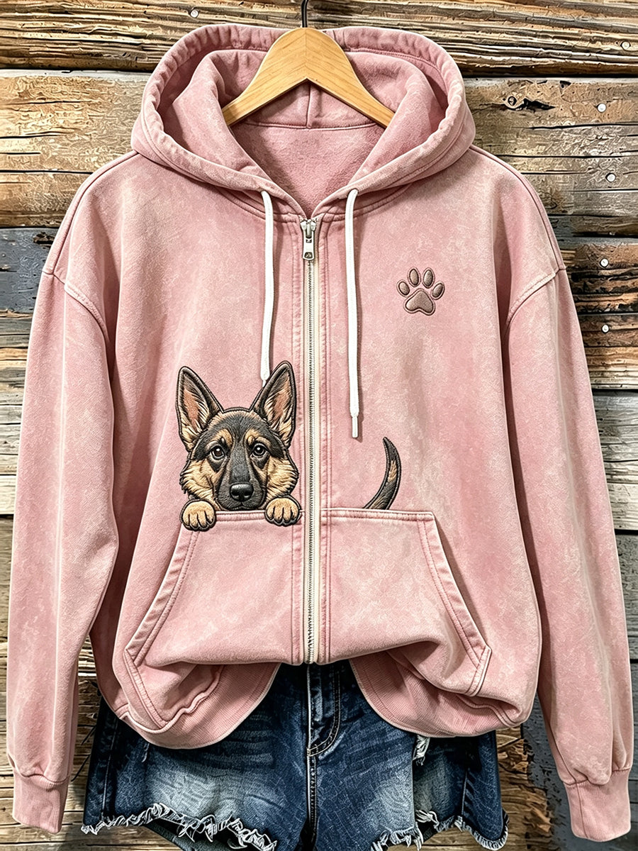 Kvinders søde kigge tysk Shepherd med tas Print Hyggelig Zip-Up Hoodie Print
