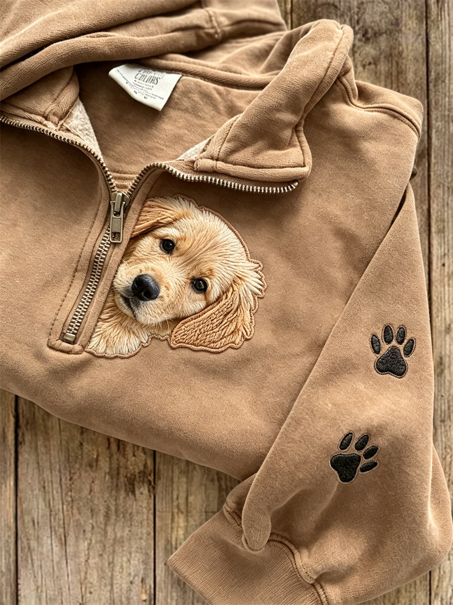 Kvinders kiggende Golden Retriever Hund & Paw Prints Zip Up Sweatshirt