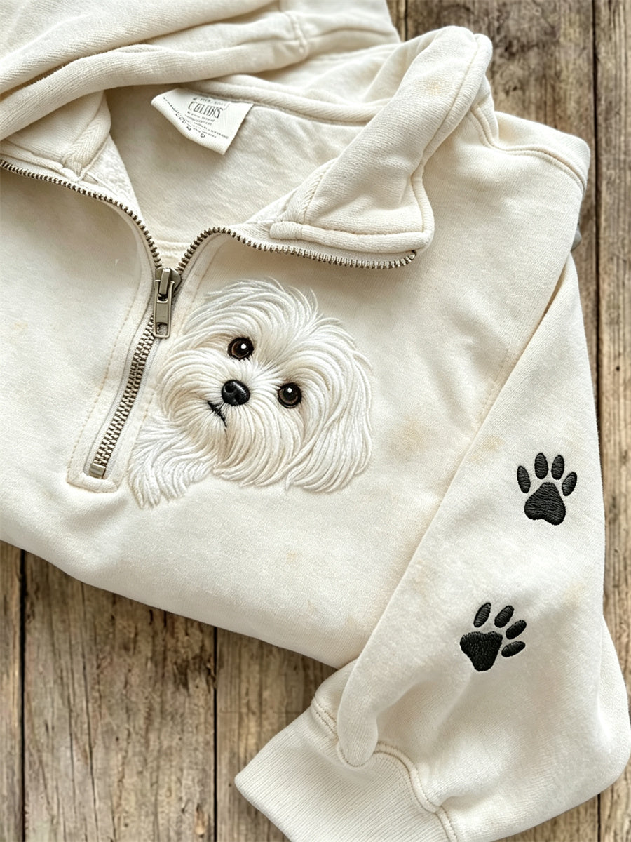 Kvinders kikende maltesiske hund & tas Prints Zip up sweatshirt