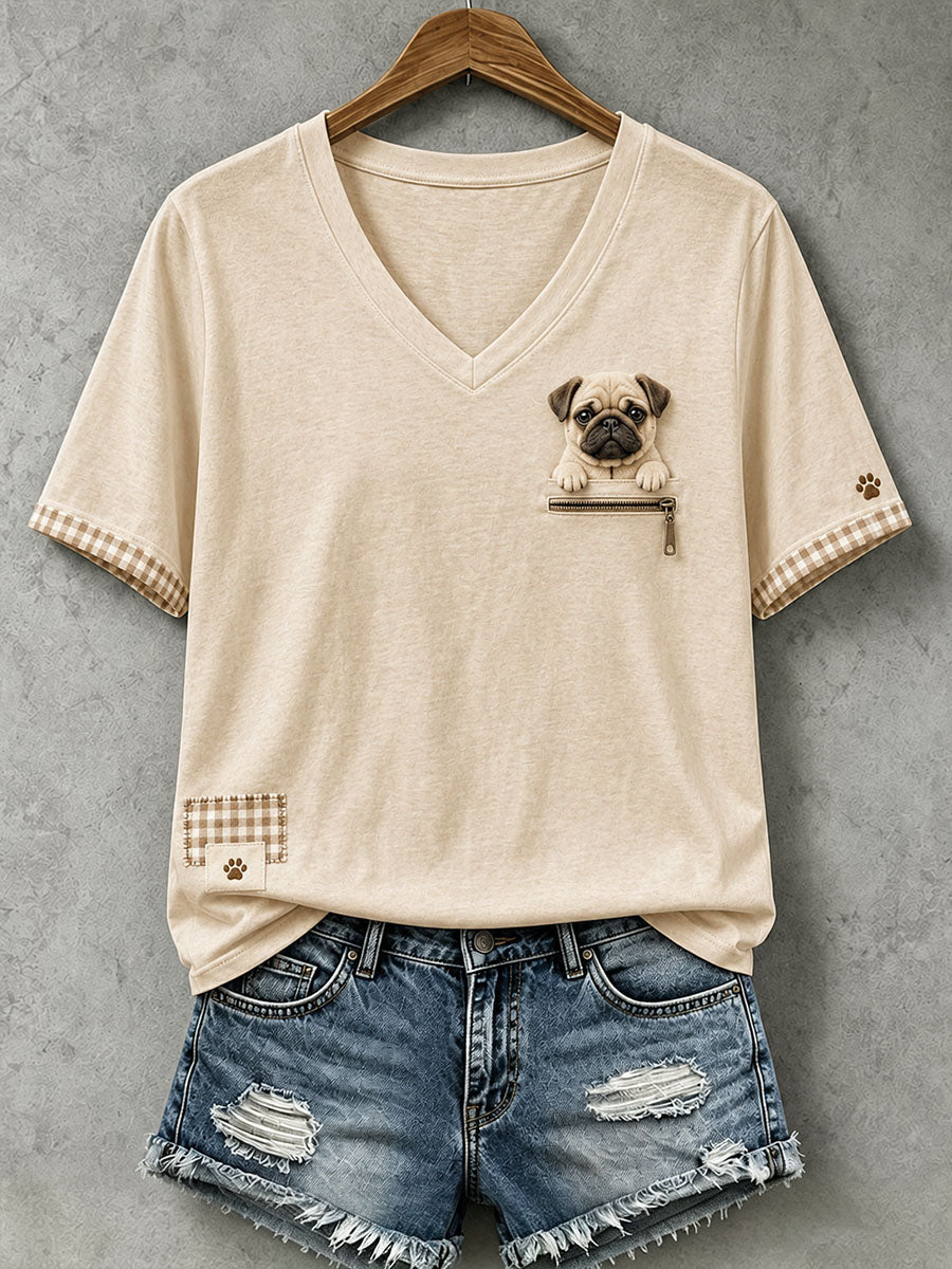Kvinders dejlige Pug følte kunst T-shirt
